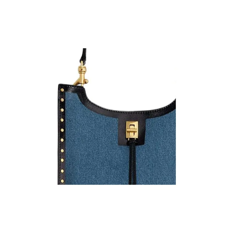 REBECCA MINKOFF Cotton Shoulder Bag Crossbody Bag Medium Size Women's Unisex Blue And Black-3