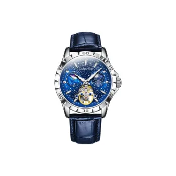 Colev Kie Automatic Mechanical Movement Genuine Leather Strap Watch Men Black Dial