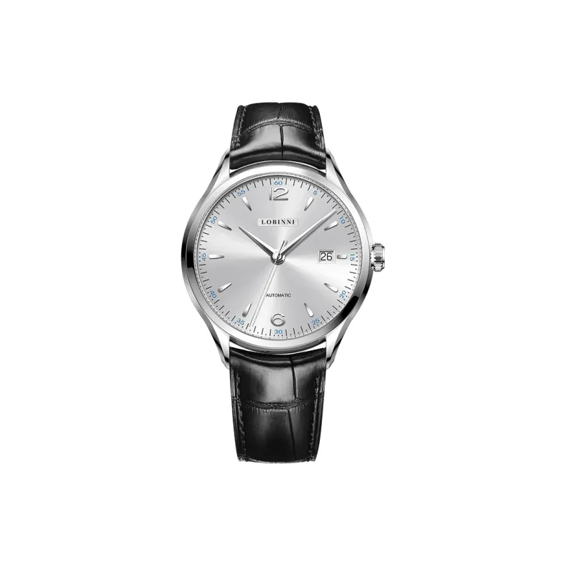 LOBINNI L High-End Taste Men's Wrist Watch Automatic Mechanical Movement Cowhide Strap Watch Men Silver Dial-1