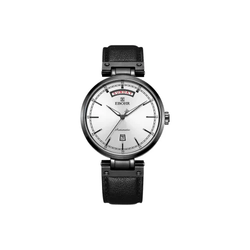 EBOHR Mechanical Movement Cowhide Strap Watch Men White Dial