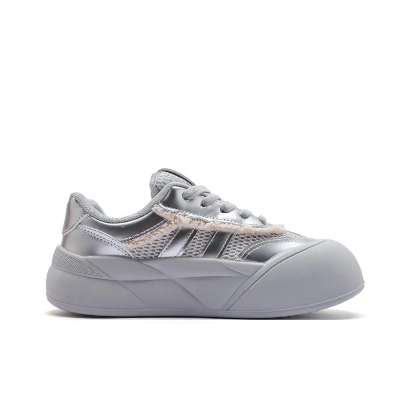 Mengsai Height Increasing Low Top Chunky Sneakers Unisex Silver-2