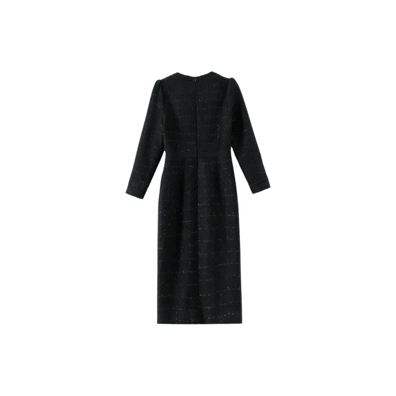 Late White Long Sleeved Dress Women's Black-1