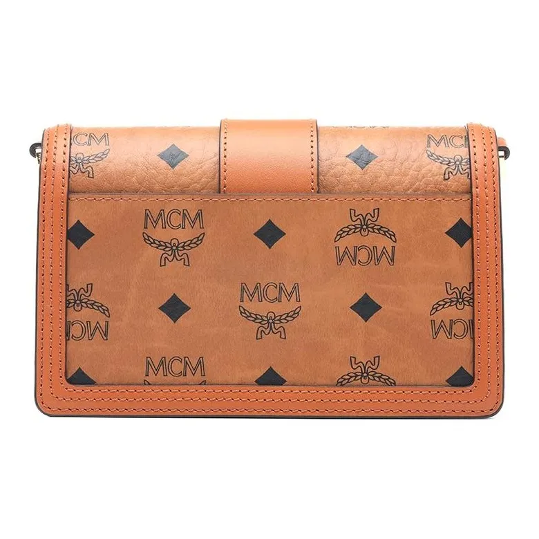 MCM Tracy Visetos Cow Leather Crossbody Bag Mini Women's Brown Cognac-3