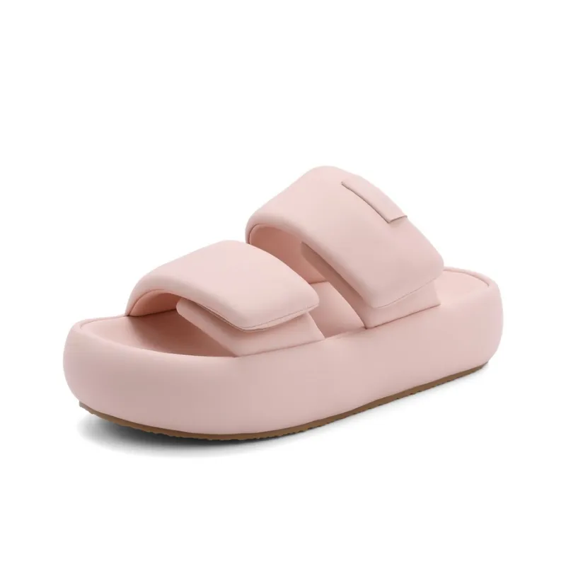 BELLE Rubber Sole Quiet Slide Slippers Women's Beige, Light Pink-1