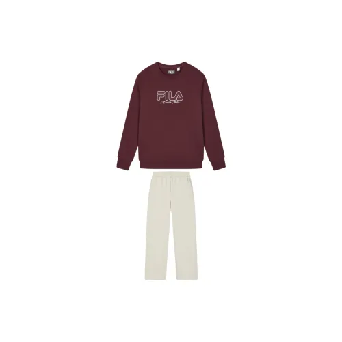 FILA ORIGINALE Casual Sportswear Unisex Set Wine Red Top+Oatmeal Bottom