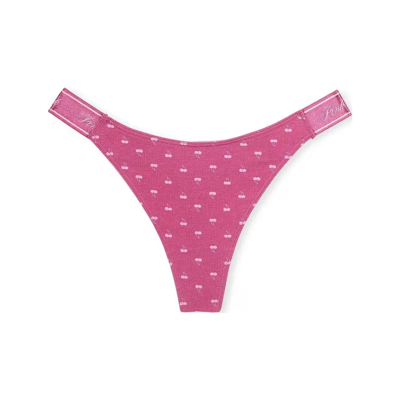 Victoria's Secret PINK LOGO COTTON HIGH-LEG THONG PANTY / MMCP Underpants Women's 1 Pack Rose Red-0