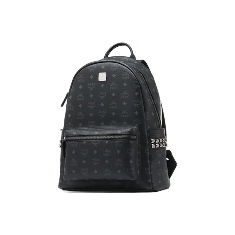 MCM Stark Visetos Coated Canvas With Nappa Leather Trim Backpack Medium Size Unisex Black-1