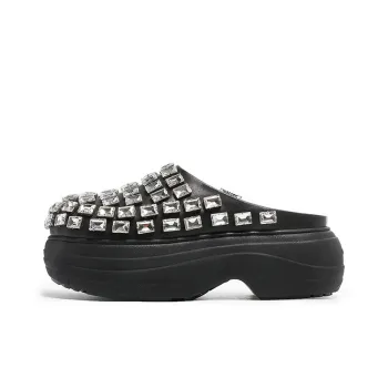 BLOCCO5 Rubber Sole Rhinestone Stud Abrasion Resistant Slip Resistant Wrap toe Slippers Women's