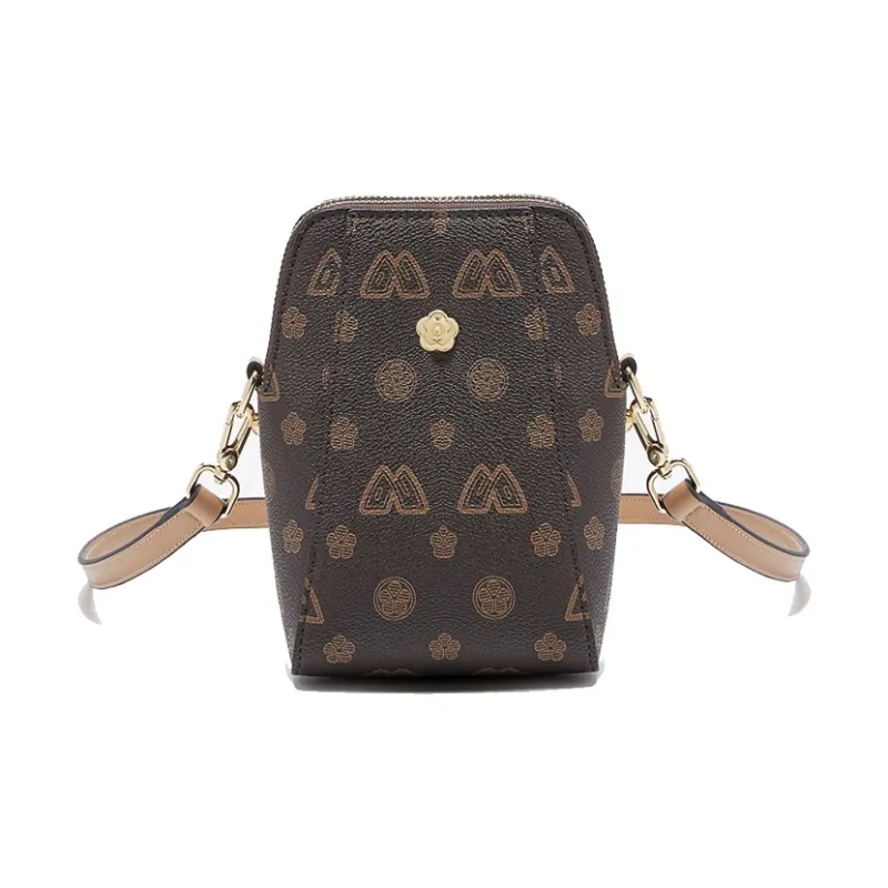 Old Man's Head PVC Cell Phone Pouch Shoulder Bag Crossbody Bag Mini Women's Coffee/Ecru-2