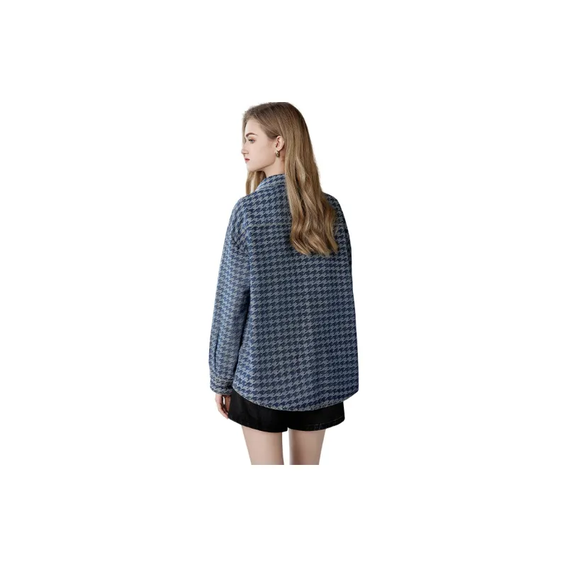TOUCH Cropped Coats Women's Blue Houndstooth-1