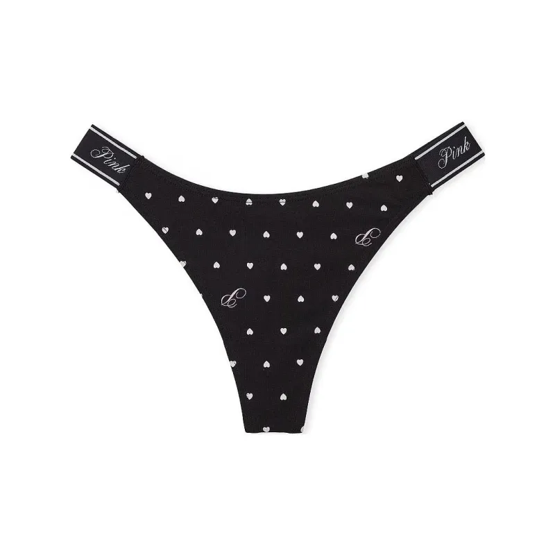 Victoria's Secret PINK LOGO COTTON HIGH-LEG THONG PANTY / PBHP Underpants Women's 1 Pack Black-0