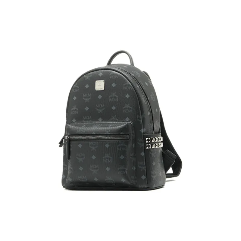 MCM Stark Visetos Coated Canvas With Leather Trim Backpack Small Size Unisex Black-1