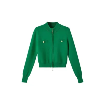 Late White Knitted Fabric Cardigan Women's Green
