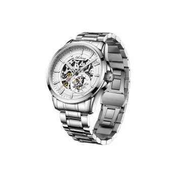 AILANG Automatic Mechanical Movement Genuine Leather Strap Watch Men's Watches White Dial