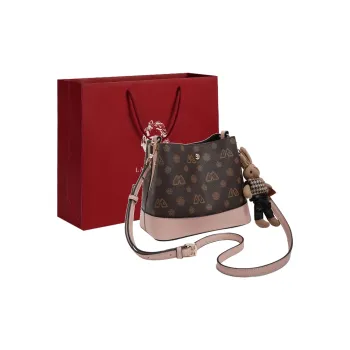Old Man's Head PVC One Shoulder Small Bag Bucket Crossbody Bag Small Size Women's Coffee