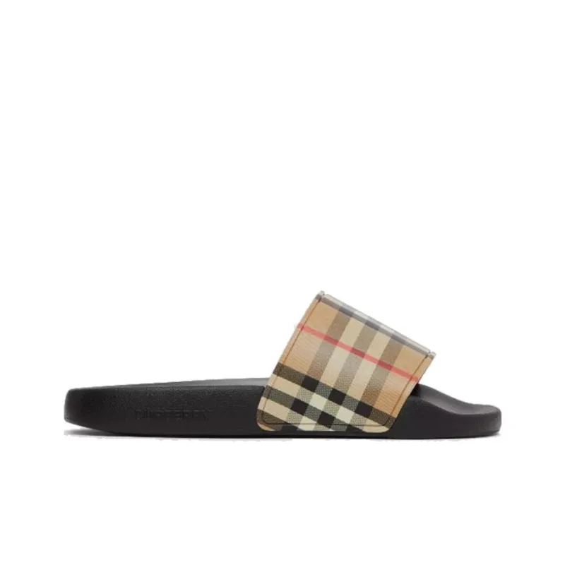 Burberry Check Print Slides Archive Beige Women's-1