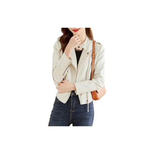 TERRE BLEUE Leather Jackets Women's Off White