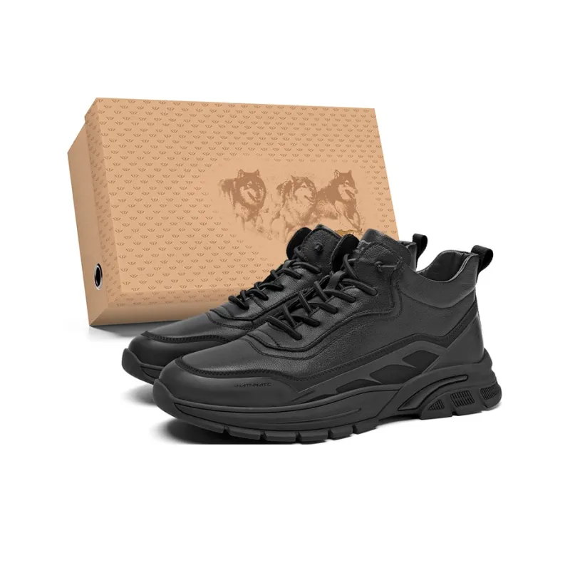 SEPTWOLVES Wear Resistant Height Increasing Warm Low Top Casual Shoes Men Black-0