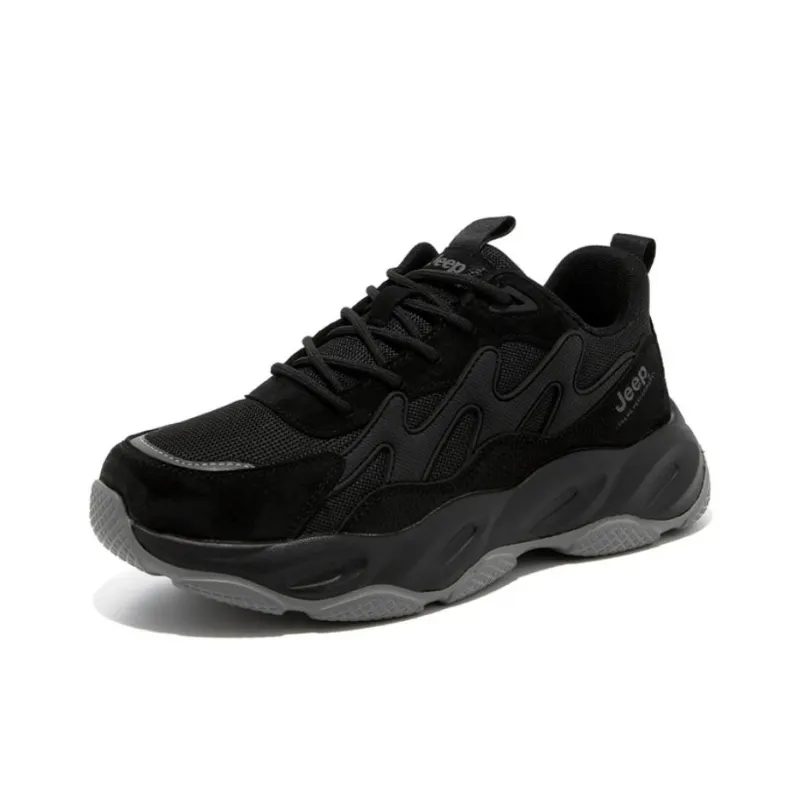 Jeep Breathable And Wear-resistant Low-Top Chunky Sneakers Men Black-1