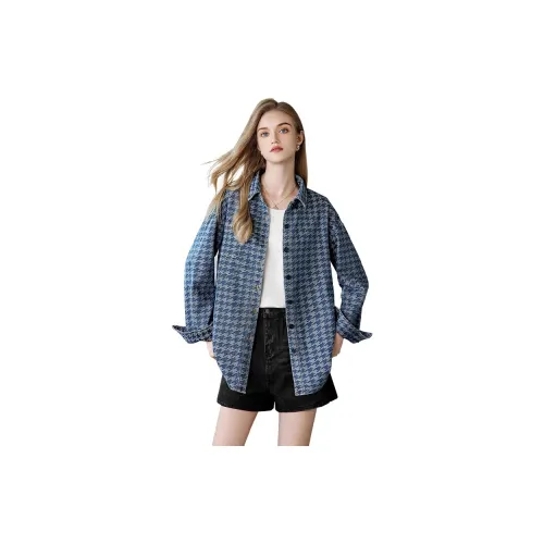 TOUCH Cropped Coats Women's Blue Houndstooth