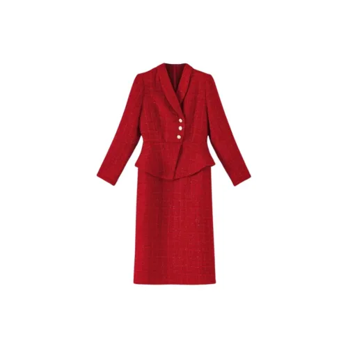Late White Long-Sleeved Dresses Women's Red