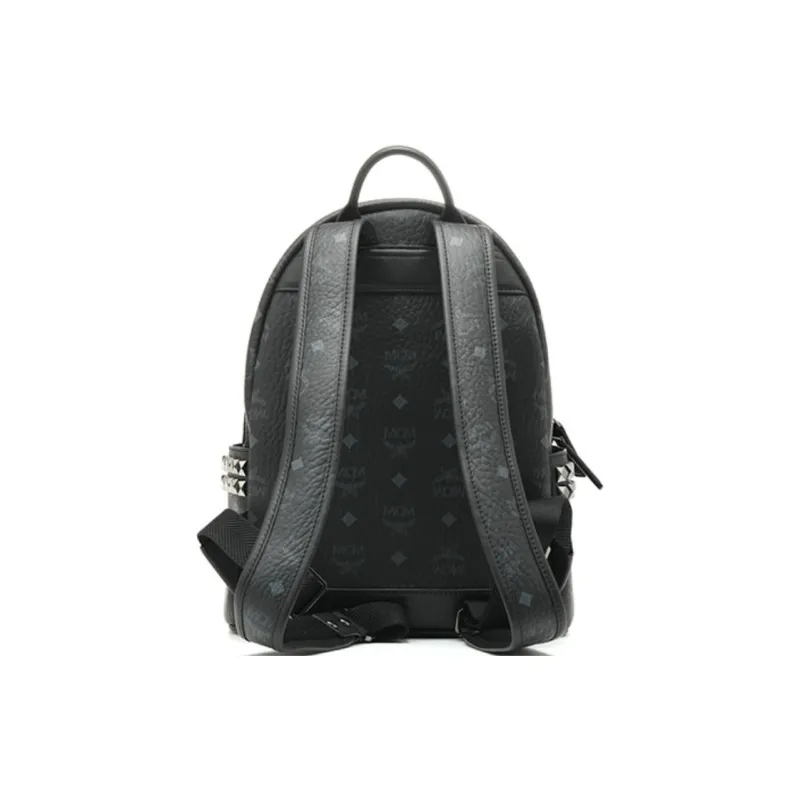 MCM Stark Visetos Coated Canvas With Leather Trim Backpack Small Size Unisex Black-3