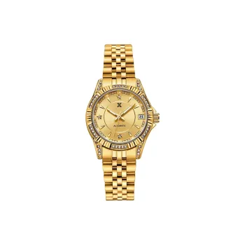 XO Datejust Minimalist Style Collection Automatic Mechanical Movement Steel Strap Watch Women's Gold Dial
