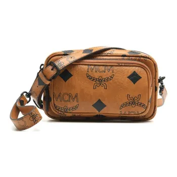 MCM Canvas One Shoulder Crossbody Clutch Mini Unisex Cognac