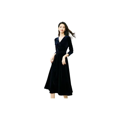 Late White Long-Sleeved Dresses Women's Blue