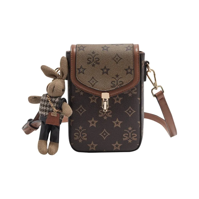 Old Man's Head PVC Crossbody Cell Phone Pouch Mini Women's Coffee/Ecru-2