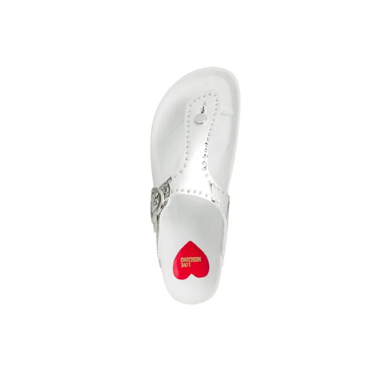 MOSCHINO Slip-Resistant Flip Flops Women's White Silver-2