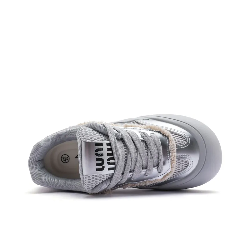 Mengsai Height Increasing Low Top Chunky Sneakers Unisex Silver-3
