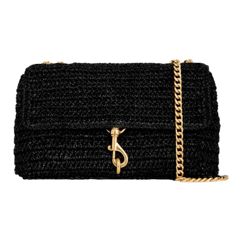 REBECCA MINKOFF Edie Straw Woven Shoulder Bag Crossbody Bag Medium Size Women's Black-0