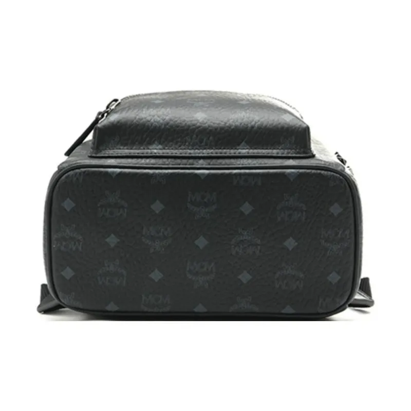 MCM Stark Visetos Coated Canvas With Leather Trim Backpack Small Size Unisex Black-4