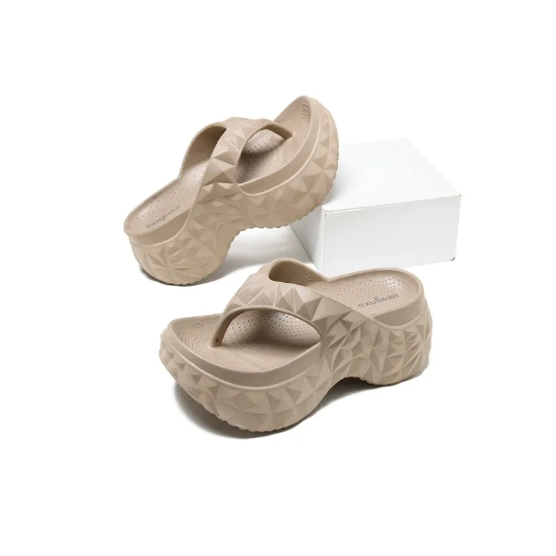 EXULL Q EVA Quick Drying Slip Resistant Abrasion Resistant Odor Resistant Quiet Flip Flops Women's Khaki-1