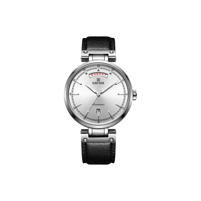 EBOHR Mechanical Movement Cowhide Strap Watch Men White Dial-3