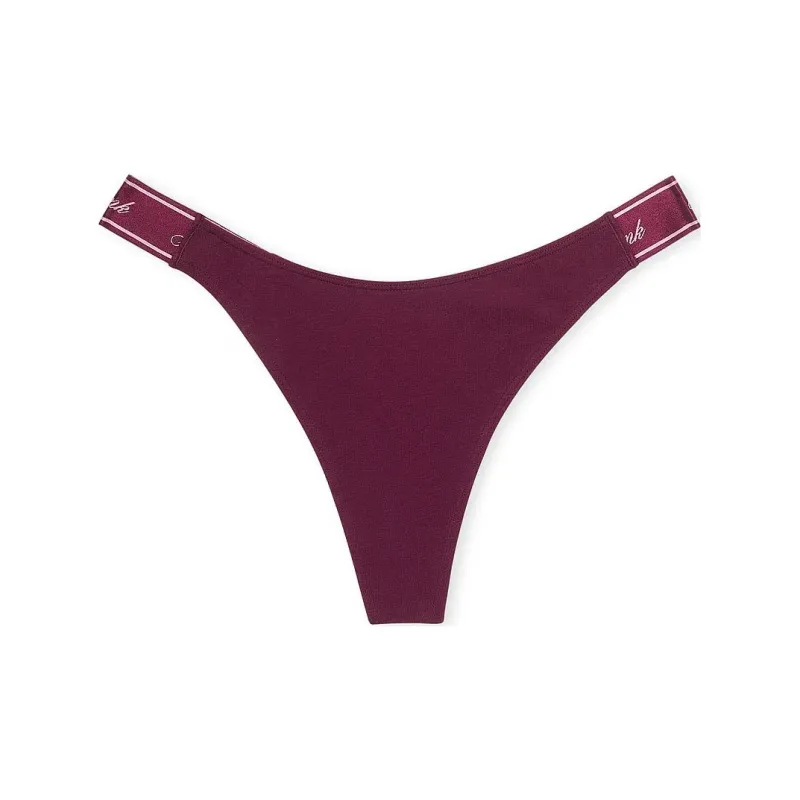 Victoria's Secret PINK LOGO COTTON HIGH-LEG THONG PANTY / Wild Rose Underpants Women's 1 Pack Fuchsia-0