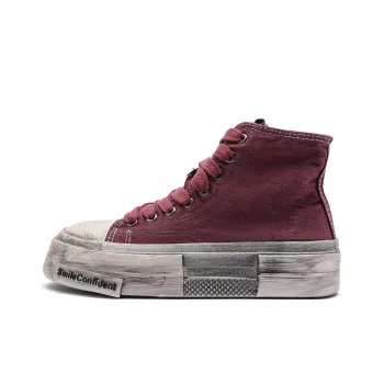 Mengsai Lightweight Breathable Slip Resistant Mid Top Canvas Shoes Unisex Burgundy