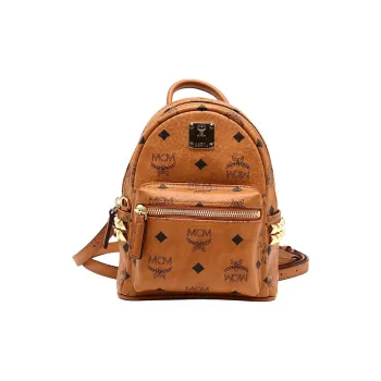 MCM Stark Visetos Coated Canvas With Leather Trim Backpack Extra Mini Unisex Brown Cognac