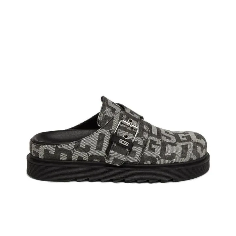 GCDS Monogram-print Buckled Mules-1