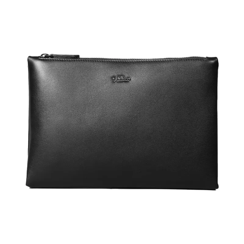 GOLDLION Top Grain Cow Leather Clutch Regular Men Black-0
