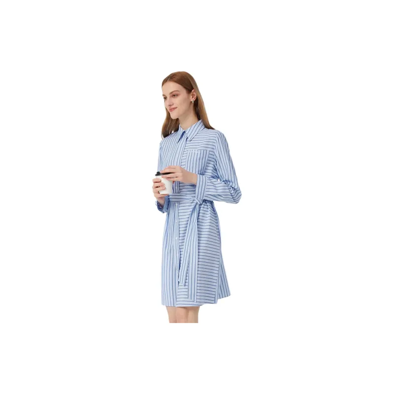 Hush Puppies Long Sleeved Dresses Women's Blue White-1