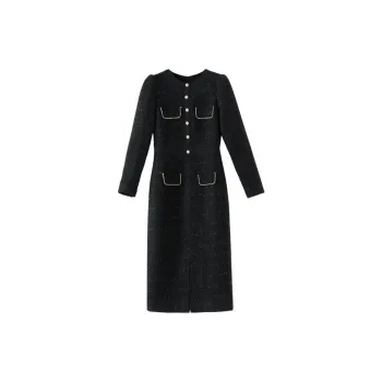 Late White Long Sleeved Dress Women's Black