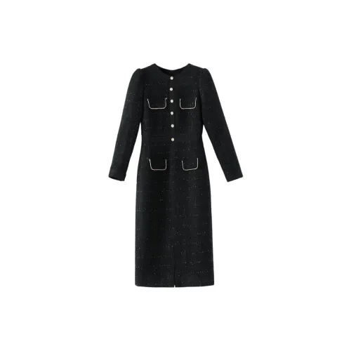 Late White Long-Sleeved Dresses Women's Black