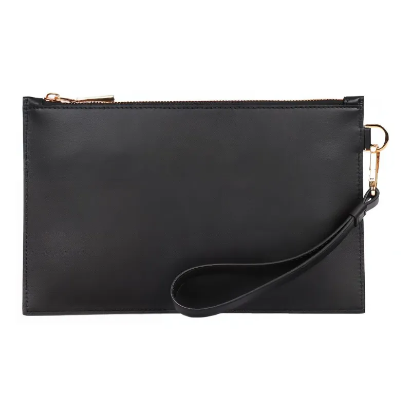 VERSACE Leather Wrist Bag Clutch Men's Black-3
