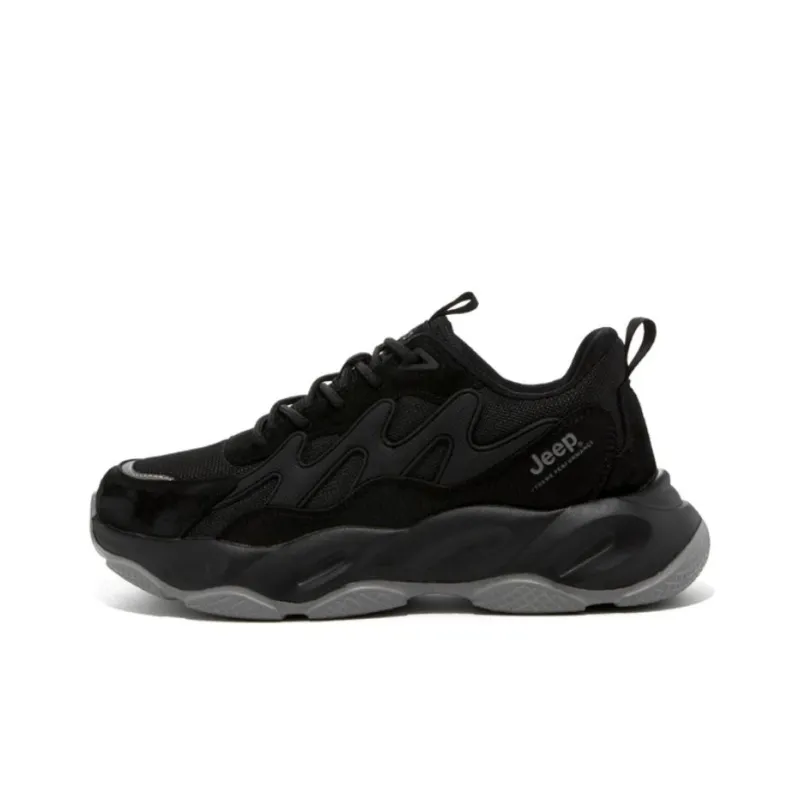 Jeep Breathable And Wear-resistant Low-Top Chunky Sneakers Men Black-0