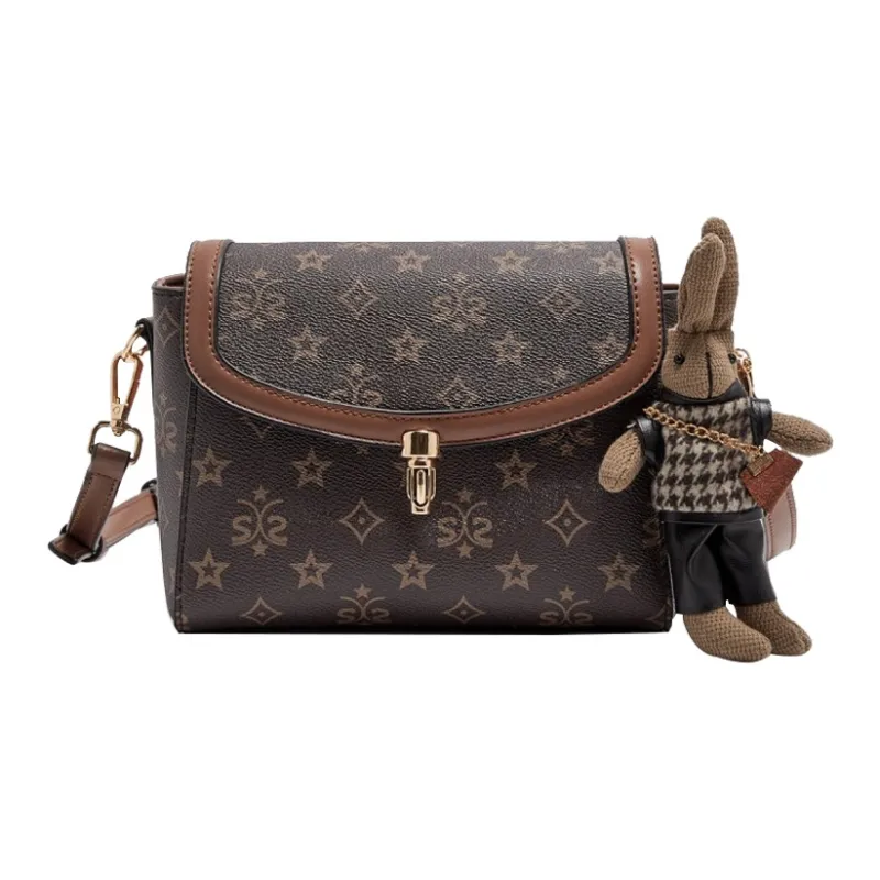 Old Man's Head Synthetic Leather One Shoulder Small Bag Crossbody Bag Small Size Women's Coffee-2