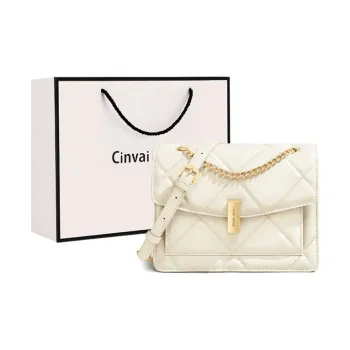 CinvaiKrose Cow Leather With Synthetic Leather Shoulder Bag, Crossbody Bag Women's White/Black