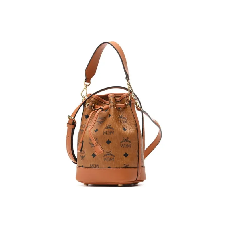 MCM Artificial Leather, Leather Bucket Bag, Crossbody, One Shoulder Handbag Mini Women's Brown Cognac-1