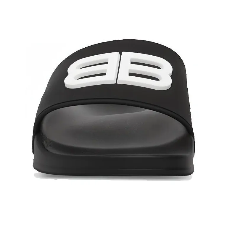 Balenciaga Pool Slides 3D Bb Logo White Black-3